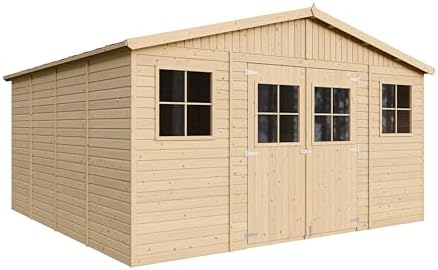 Abri de Jardin en Bois Naturel - Stockage extérieur avec fenêtres- H246 x 418 x 420 cm/ 16...