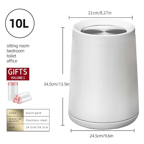 Image of 10 L /2.6Gallen,Swing Lid Trash Can,Metal Garbage Can with Flipping Lid,for Bathroom,Living Room,Bedroom,Hotel,Office, Laundry Room(White)