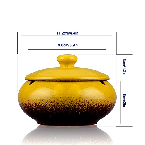 Cinzeiro ao ar livre com tampa e cinzeiros de cerâmica para cigarros, bandeja redonda de porcelana c