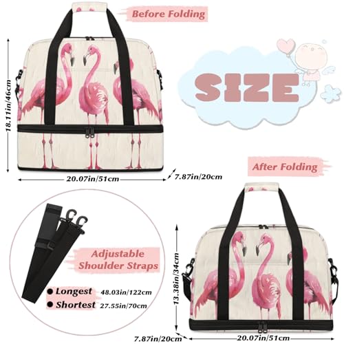 Large Weekender Overnight Bags Abstract Pink Flamingo Travel Duffel Bag for Women Men Gym Bags With Shoe Compartment Foldie Travel Tote Bag Carry On Personal Item Bag for Travel Gym Sports2