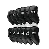 NXX Golf Schlägerkopfhüllen Golf Club Head Covers Set 12 Pcs Golf Eisen Deckt Eisenhauben Wasserdicht Golf Club Kopfbezüge Kopfbedeckungen Schutz Headcover Set Für Schwarz