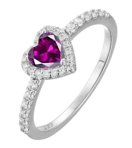 YL 925 Sterling Silver Engagement Rings Halo Love Heart Band Heart Cut 5MM Birthstone Jewelry for Women