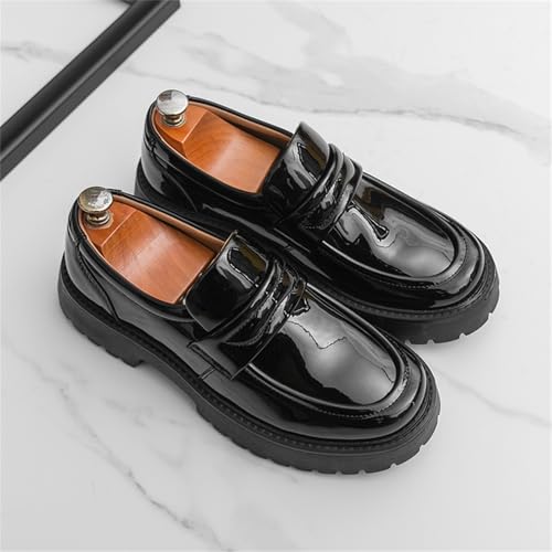 Men's Two Tone Leather Slip On Dress Chunky Platform Loafers Lightweight Round Toe Non-Slip Low Top Shoes for Business Work Daily Formal Party Office3