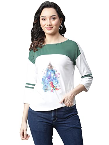 Image of OM SAI LATEST CREATION Women's New 3D Printed Lycra 3 /4 Sleeve Regular Fit Office wear,Casual wear Western Top