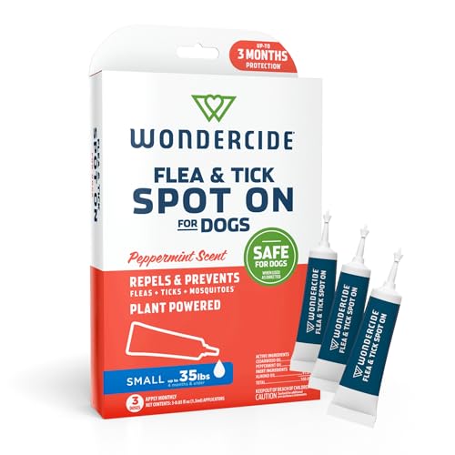 Wondercide - Flea & Tick Dog Spot On - Flea Tick and Mosquito Repellent Prevention for Dogs with Natural Essential Oils - Up to 3 Months Protection - Small 3 Tubes of 0.05 oz