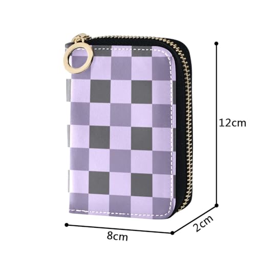 Women's Purple Checkerboard Credit Card Holder Wallet Leather Zipper Card Case for Ladies Girls 23009862