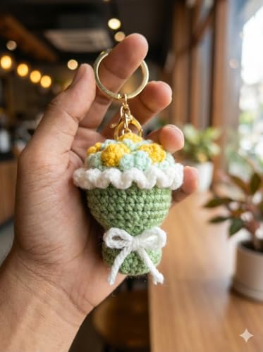 Image of Handmade Crochet Flower Keychain for Bags Keys Purse Backpack Cute Aesthetic Yarn Keyring Bag Charm Handmade Soft Thread Flower Keychain for Girls Women Kids Gifting and Daily Use