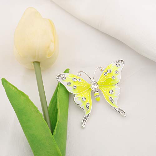 Image of FEELMEM Crystal Rhinestone Butterfly Brooch Pin Blue Color Butterfly Brooches for For Women Wedding /Banquet /Birthday Party
