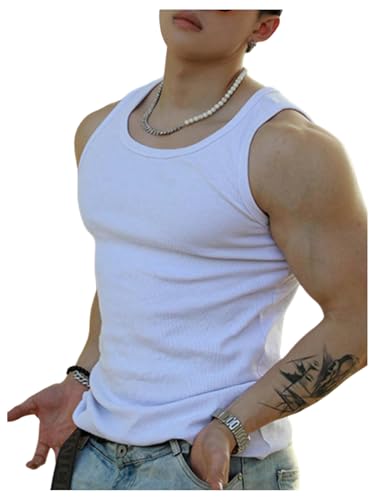 OYOANGLE Men's Tank Top Basic Solid Sleeveless Athletic Shirts Workout Gym Muscle Top