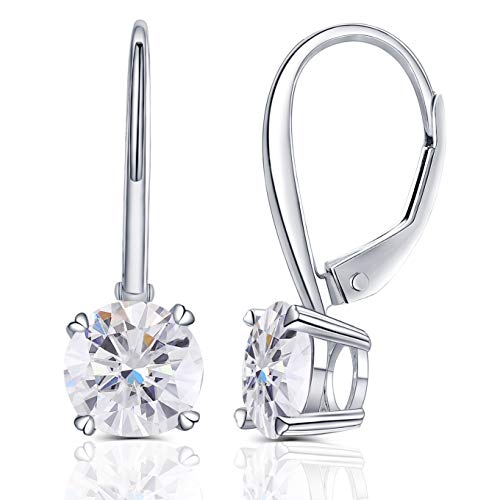 Doveggs Solid 14K White Gold 2Ct 6.5Mm G-H-I Color Clear Heart Arrows Cut Moissanite Leverback Drop Hoop Earring For Women #TOP10