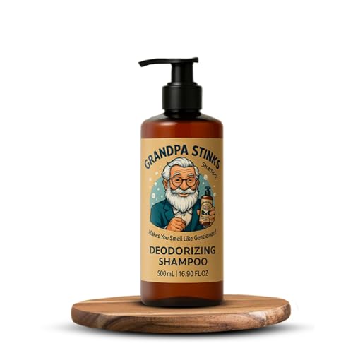 Grandpa Stinks Deodorizing Shampoo Persimmon & Green Tea Formula Natural Odor Eliminator for Men Hydrating Sulfate-Free Anti-Odor Shampoo with Aloe & Castor Oil 16.9 fl oz