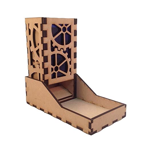Gears Steampunk Mini Dice Tower Dark Blue Acrylic Window Laser Cut Mdf Unique Fast Shipping #TOP5