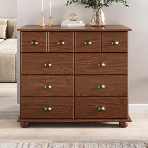 IDIMEX Commode Chambre Colmar L 92 cm 8 tiroirs en Bois Massif Brun foncé chiffonnier apothicaire Rangement avec poignées en métal