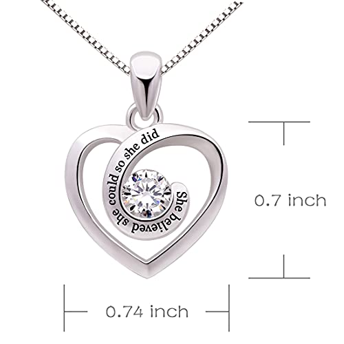 ALOV Jewelry Sterling Silver She believed she could so she did Love Heart Cubic Zirconia Pendant Necklace3