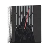 Erin Condren 7' X 9' Star Wars Coiled Productivity Notebook- Darth Vader Charcoal Vegan Leather Cover And Platinum Coil, Features College Ruled Lines, Checklist, And Sticker Sheet