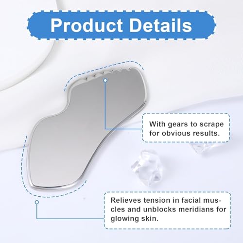 Image of Stainless Steel Gua Sha Facial Tools | Metal Guasha Scraping Tool for Skin Lifting, Jawline Sculpting & Face Massage Therapy
