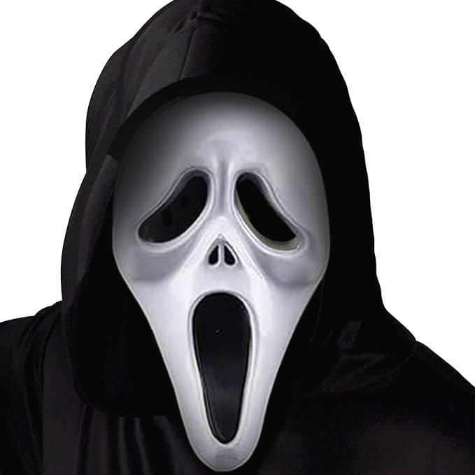 Halloween Scream Mask Adult Ghostface Mask Ghost Head Face Mask Novelty Scary Skull Masque for Halloween Masquerade Cosplay Party Carnival Costume Accessory White