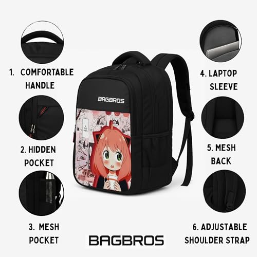 Image of Bagbros Anime Printed Backpack | 30L Spy x Family Cute ANYA Backpack | Multi-Storage Designer Laptop Backpack, School Bag, College Bag (Pink)