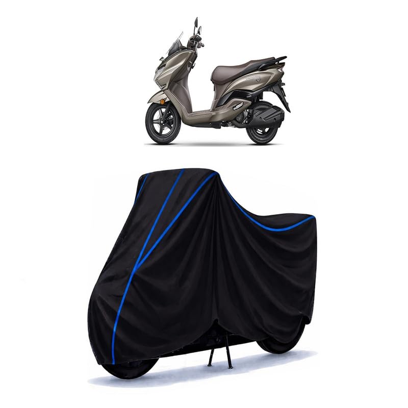 Image of Scooty Cover Water Resistant for Burgman 650 | Universal Scooter & Bike Cover | Heavy Duty UV Dust, Rain & Scratch Protection | Elastic Fit All Weather Indoor Outdoor | Black with Blue Piping