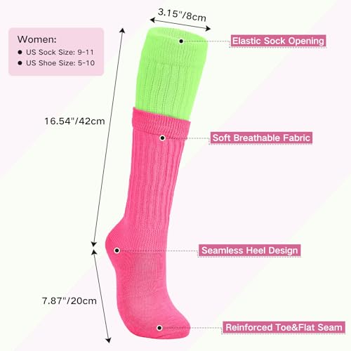 Komorebi Slouch Socks Women's Leg Warmers Cotton Knee High Soft Knit Boot Socks Colorful Scrunch Size 9-114