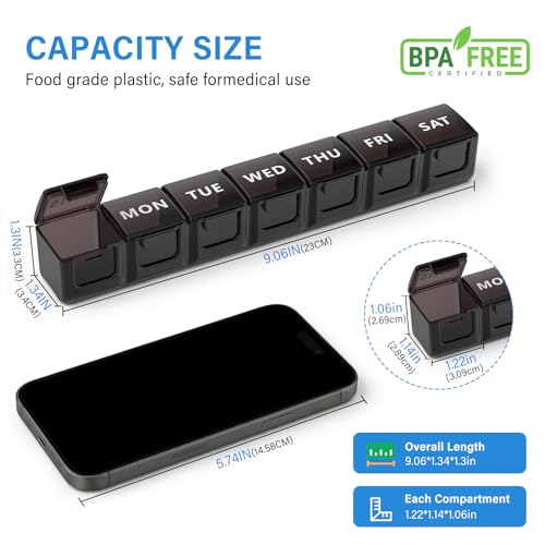 Image of Extra Large Weekly Pill Organizer fot Travel, 7 Day Pill Organizer and Box, Large Compartments Daily Pill Case AM PM, 14 Day XL Medication Organizer Dispenser for Fish Oils, Vitamin Holder Supplement