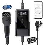 dé Chargeur Voiture Electrique 3,7kW [7m, 6/8/10/13/16A] Cable Recharge Voiture Electrique Type 2 avec Support Mural, Numérique LCD, Compatible avec E-208, Model Y, E-Tech, 500e et Autres EV/PHEV