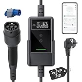 dé Chargeur Voiture Electrique APP 3,7kW [7m, 6/8/10/13/16A] Cable Recharge Voiture Electrique Type 2 avec Support Mural, Numérique LCD, Compatible avec E-208, Model Y, E-Tech, 500e et Autres EV/PHEV