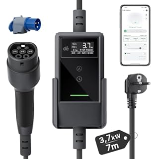 dé Carichino Auto Elettrica APP 3,7kW 7m 6–16A, Caricatore Auto Elettrica Portatile Tipo 2 Schuko con LCD, Cavo Ricarica Auto Elettrica, Colonnina Ricarica per Model 3/Y, 500e, e-208, altri EV/PHEV