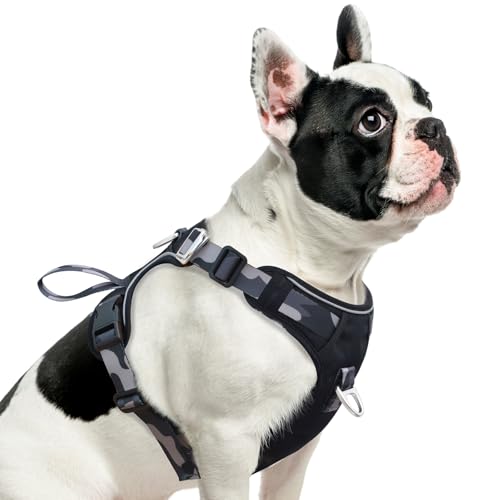Dog Harness No-Pull with Front & Back D-Rings, Water-Repellent 600D Oxford for Hiking/Training/Walks, Reflective Adjustable Vest, Lightweight Aluminum Hardware Fit for Medium Sized Dogs, Camo Black, M