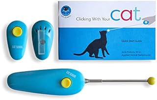 CAT SCHOOL Clicker Training Kit for Cats - 1 Cat Training Clicker, 1 Target Stick, 1 Step-by-Step Instruction Booklet - Clicker Tools for Cat Training, Fist Bump Training, Positive Behavior