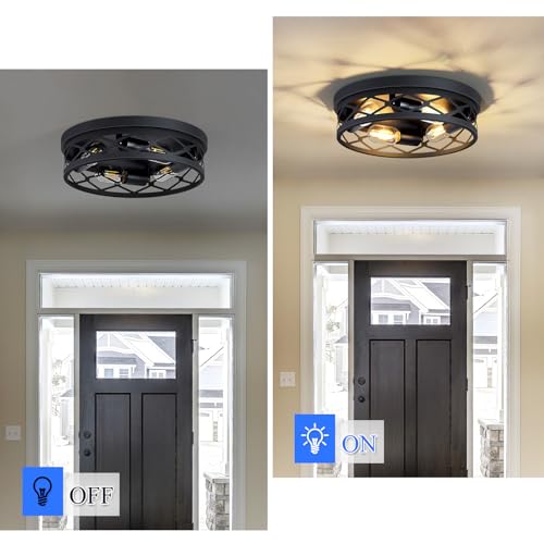 Image of SKEJAO Flush Mount Ceiling Light Fixture,Ceiling Light Fixture for Hallway, Black Hallway Light Fixtures Ceiling,Light Fixtures Ceiling Mount for Kitchen,Farmhouse,Hall (2 Pack) (13.99inch)