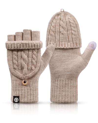 MA COWCF Winter Fingerless Gloves for Women Men Warm Knitted Convertible Mittens Flap Cover
