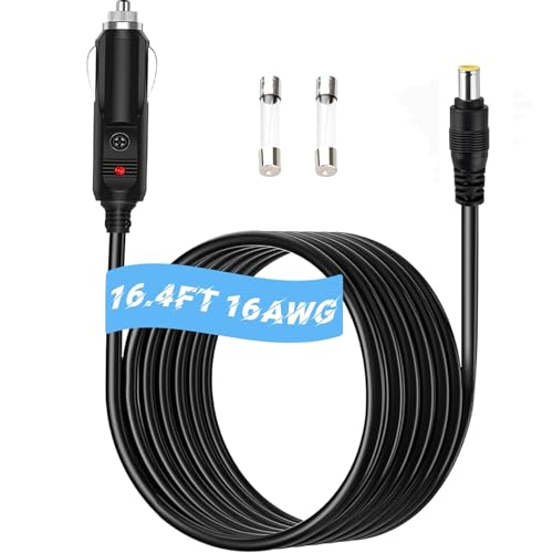 Image of 16.4 FT Car Charger Cable, 12V /24V DC7909 Car Cigarette Lighter Cable Compatible with BLUETTI /ExpertPower /Westinghouse Portable Power Station,16AWG 8mm DC Power Cord with 15A Fuse (16.4FT, DC7909)