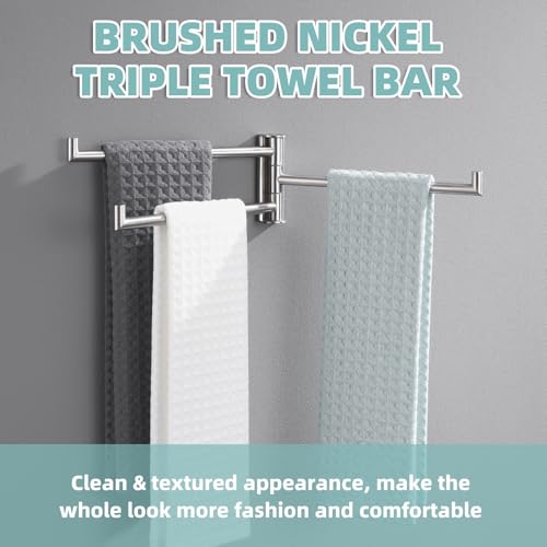 APLusee Brushed Nickel Swivel Towel Rack, 304 Stainless Steel Foldable Towel Bar with Three Swing Arm, Wall Mounted by APLusee - Image 3