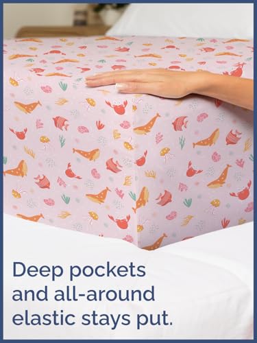 Image of Kids Full Size Pink Fish Bed Sheets - 4 Piece Kids Pink Fish Sheet Set