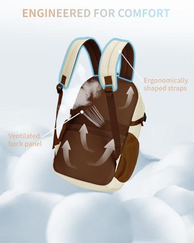 Image of ECOHUB Travel Backpack for Women, 17.3 inch Suspended Laptop Backpack, Fashion Water-Resistant 28L Personal Item Bag with 12 Pockets for Causal, Work, Cream & Brown