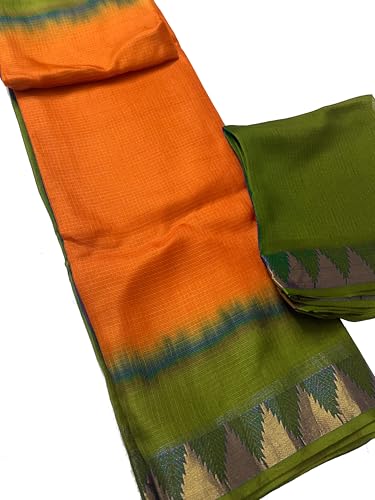 Image of Women's Bhagalpuri Pure Kota Doria Silk Net Saree With Temple Zari Border and Running Blouse Piece