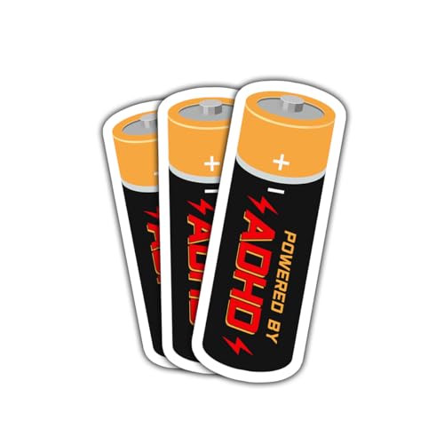 Image of 3 Pcs ADHD Battery Sticker, ADHD Stickers Funny, Stickers for Adults Dark Humor, ADHD Awareness Sticker- Vinyl Stickers for Water Bottles Laptop Car Hart Hat Helmet 3 Inches