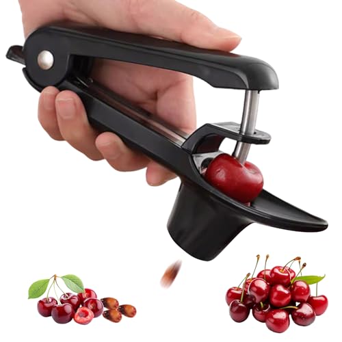 Dénoyauteur de cerises en acier inoxydable avec bac de récupération - Dénoyauteur de cerises manuel - Dénoyauteur manuel pour cerises et prunes - Dénoyauteur de cerises rapide - Sans boîte