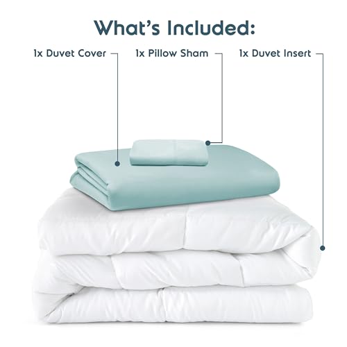 Nestl Twin Duvet Cover Set with Comforter Insert - Light Blue 3 Piece 68x90 Duvet Cover & 1 Pillow Sham with White Quilted Down Alternative Comforter, Ultra Soft, All Season