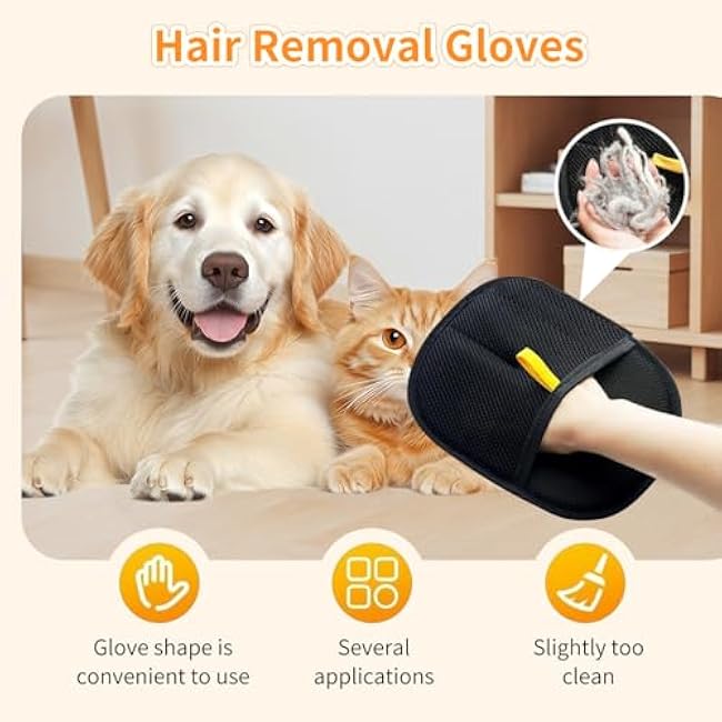 2 Pcs Electrostatic Gloves Pet Hair Removal,Reusable Pet Cat Dog Hair Removal Grooming Gloves Brush Tool-exJurdkM