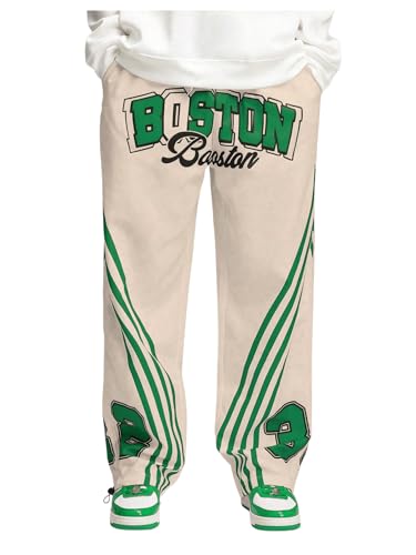 Floerns Men's Number Print Drawstring Waist Casual Pants Baggy Wide Leg Street Pants