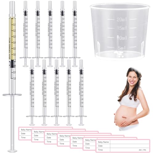 Image of Trelaco Colostrum Collector Kit Include Sterile Sealed Breast Milk Syringes with Caps No Needle Colostrum Syringes Stickers 1 Measuring Cup Harvesting Collection for Breastmilk(50 Sets,1 ml)