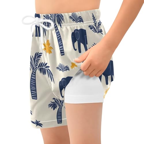 Bolaz Toddler Boys Swimwear Swim Trunks with Compression Liner 4T Palm Trees Elephants2