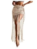 MakeMeChic Women's Crochet Fringe Swimsuit Coverup Skirt Elastic Waist Summer...