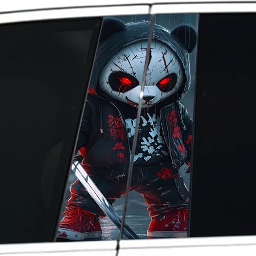 Image of Halloween Cars Body Horror Sticker, Classic Horror Movie Characters Peeking Decal Michae Waterproof Scary Vinyl Stickers for Bumper Car Decals 11in*18.89in (Evil Panda Killer)