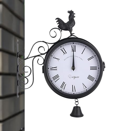 Orologio da giardino all'aperto | Orologio creativo in metallo con arte del ferro, doppio lato in ferro battuto per interni ed esterni, giardino, cortile, uso domestico.