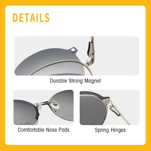 Image of grey jack 3PCS Clip On Glasses,Half-Rim Metal Round Shape with Magnetic Eyeglasses for Myopic Men Women 80020