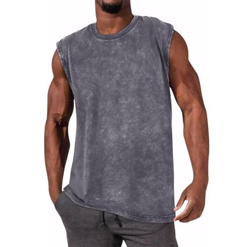 CHICGAL Mens Tank Tops Summer Sleeveless Muscle Shirts Cotton Loose Fit Tee Shirts Medium Grey