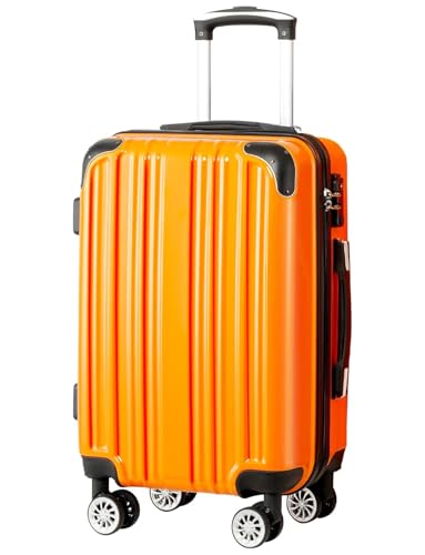 Coolife Luggage Expandable(only 28') Suitcase PC+ABS Spinner 20in 24in 28in Carry on (orange new, S(20in)_carry on)